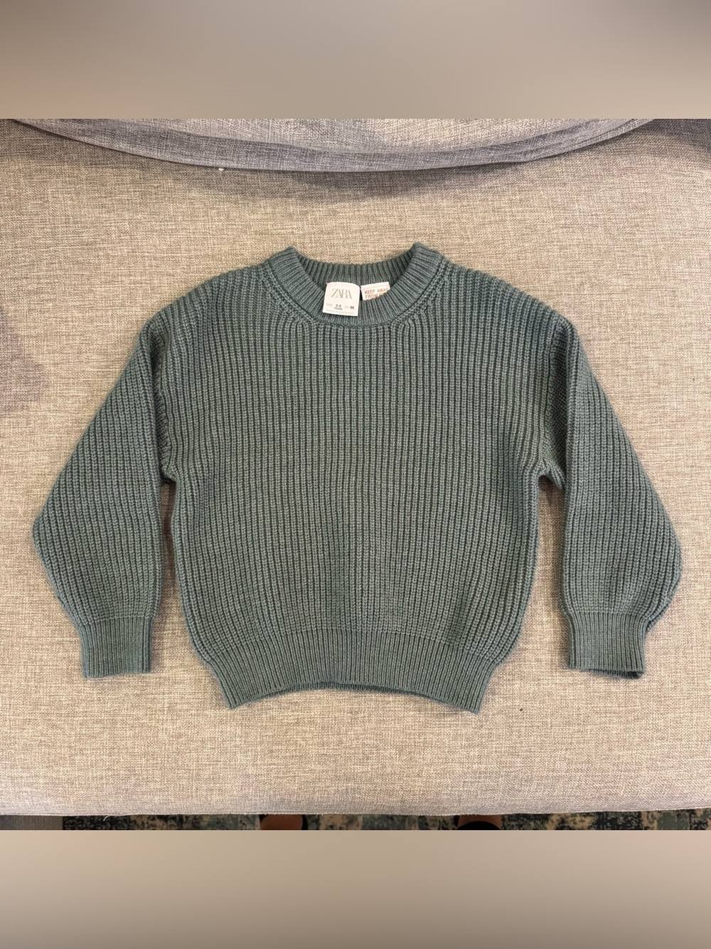Zara Kids Sage Green Ribbed Knit Sweater 2-3Y